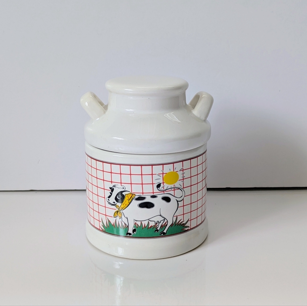 Country Cow Ceramic Sugar Bowl Or Jam Jar Milk Can Design Farmhouse Decor